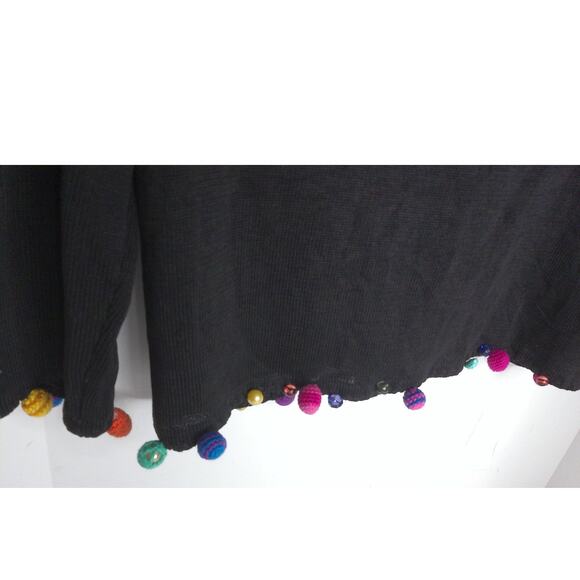 Vintage Michael Simon Black Colorful Pom Pom Cardigan Sweater Size Large - Picture 7 of 8